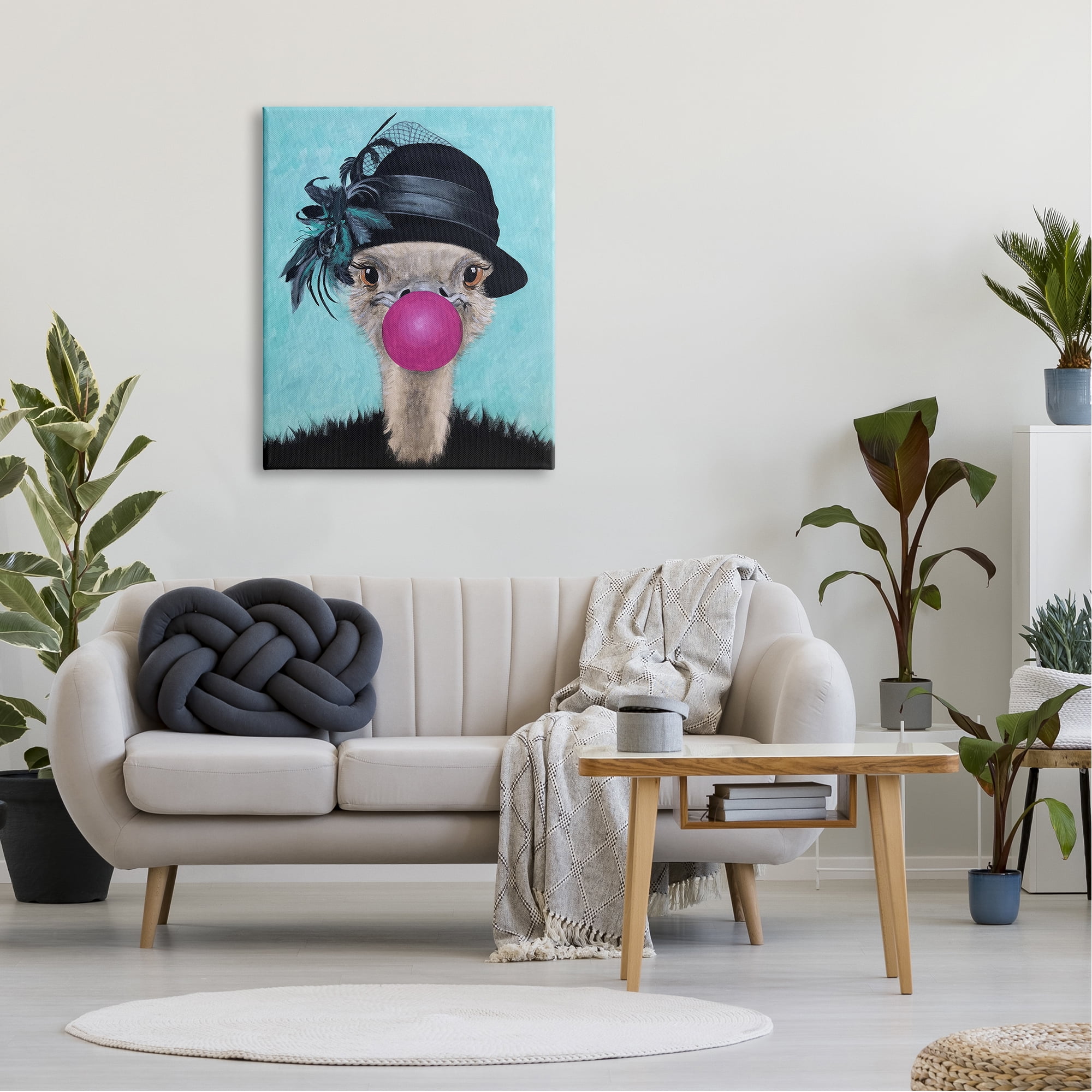 Stupell Industries Ostrich Stylish Vintage Black Hat Pink Bubblegum , 30 x 40, Design by Coco de Paris