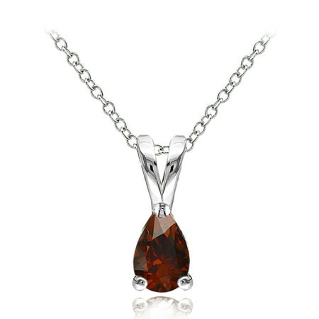 Garnet Bead Necklace - Sterling Silver Garnet Opal 6x4mm Teardrop Solitaire Necklace