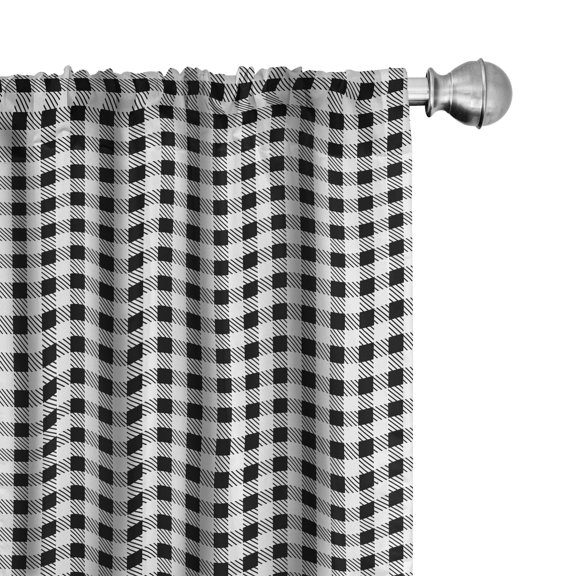 Ambesonne Tartan Window Curtains, Monochrome Checkered Motifs, Each 28" W x 63" L, White and Black
