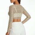 thumbnail image 6 of Douhoow Women Mesh Pearl Cover Up Long Sleeve Sequin See Through Sheer Crop Top, 6 of 9