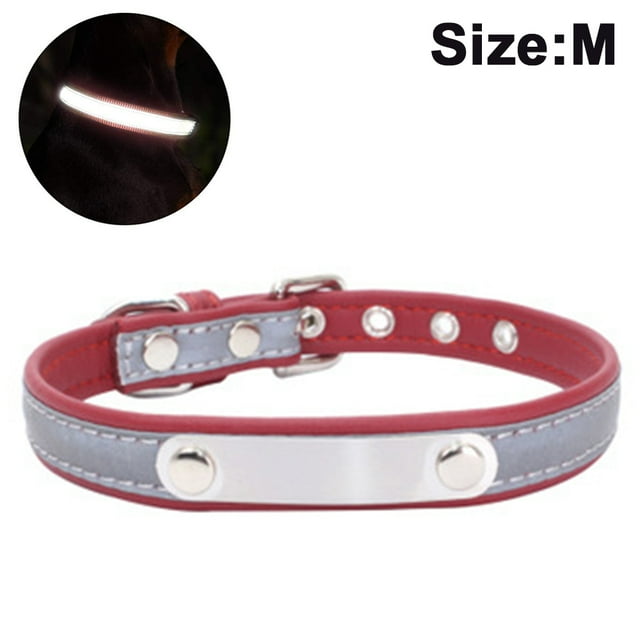 Dog Collar with Engraved Name Tag, Customizable, Soft Leather, Dog Collar with Individual Identification Tag, for Small, Medium and Large Dogs