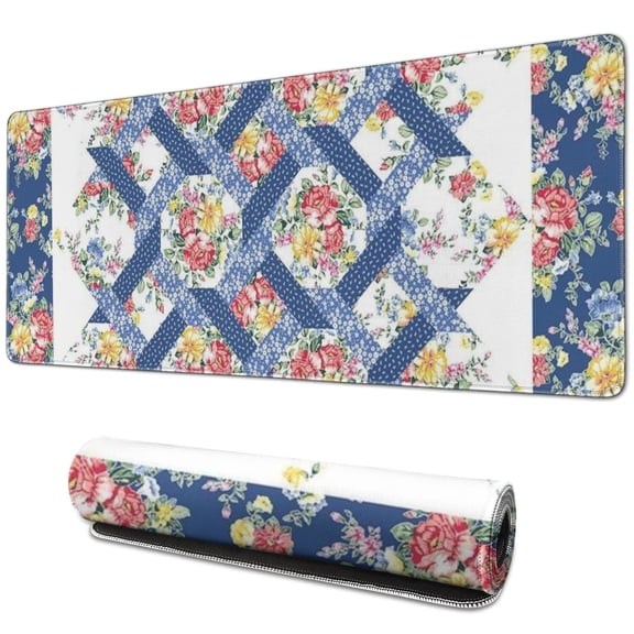 Long Mouse Pads for Desk,Pioneer Flower Floral Print Pattern Desk Mats on Top Of Desks, Desk Mouse Pad Extra Large with 3mm Non-Slip Base and Stitched Edge for Gaming,Office,Work,Home 31.5"x11.8"