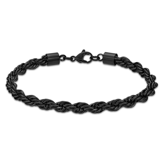 Metro Jewelry Black Ion Plated Stainless Steel Rope Chain Bracelet