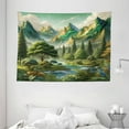 thumbnail image 2 of Ambesonne Mountain Tapestry Wall Hanging, Fantasy Land Heights Boho, 80"x60", Fern Green Ivory Blue, 2 of 3
