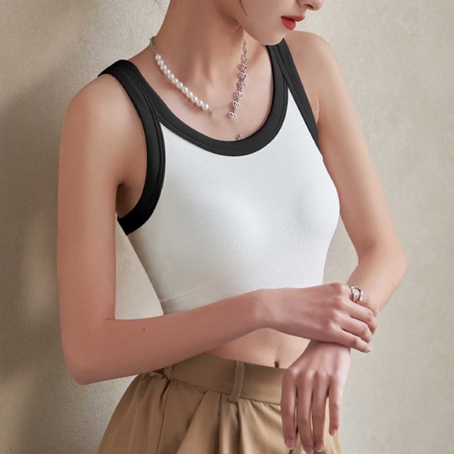Blusa de poliéster para mujer, de moda, informal, de color liso, con tirantes, almohadillas para el pecho y la espalda, chalecos y tops moldeadores.