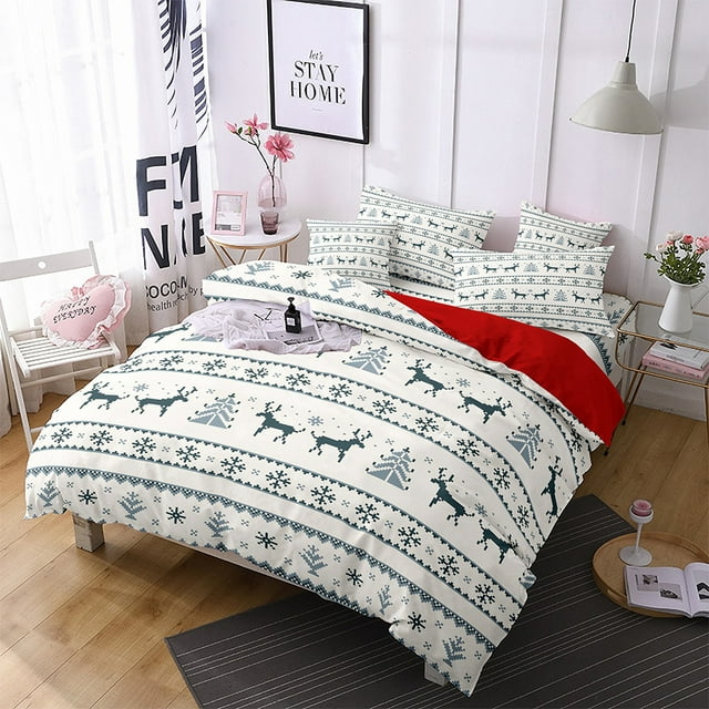 Innerwin Ensembles de Courtepointe Imprimée Ensemble de Couvre-Lit 3 Pcs Noël Édredon Couvre-Lit Léger Microfibre Respirant Ultra Doux Style Décor L Très Grand
