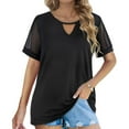 thumbnail image 2 of DPTALR Femmes Dames Manches Courtes Col Rond Pull en Gaze Découpé Hauts Chemises Blouse, 2 of 8