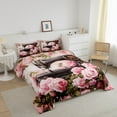 thumbnail image 3 of 3D Sewing Machine Bedding Set,Pink Rose Green Leaves Decor Comforter Set Women,Dreamy Garden Flowers Romantic Retro Quilted Comforter with 2 Pillowcases Queen Size 3 Pcs, 3 of 7