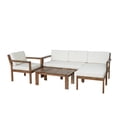 thumbnail image 4 of Harper & Bright Designs Acacia Wood Patio Conversation Set, 4 Pieces Outdoor Sectional Sofa Set with Coffee Table and Removable Cushion for Garden Backyard Patio and Poolside, Beige, 4 of 13