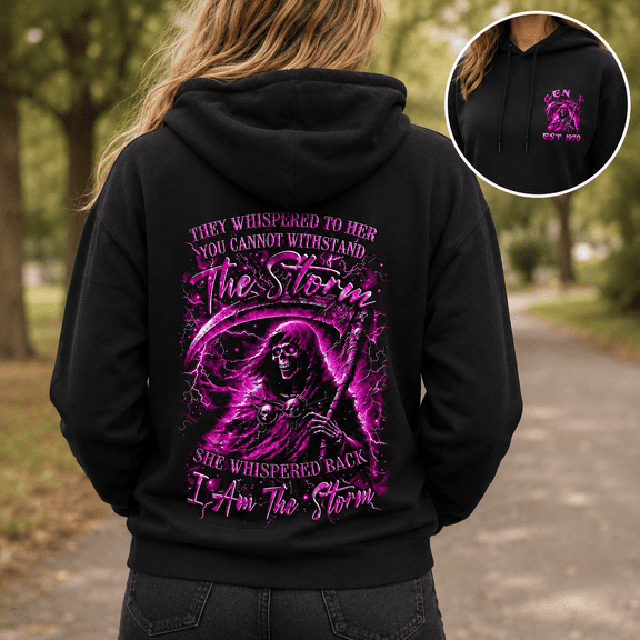 Custom Year Generation X 1965-1980 I Am The Storm Reaper Skull Hoodie Empowering Women Sarcastic Gift