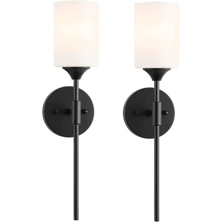 

Mid Century Modern Wall Lamp 2 Pack with White Cylinder Glass Shades Matte Black Wall Sconce Bathroom Vanity Lighting Industrial Farmhouse Wall Light Fixtures for Mirror Bedroom Living Ro