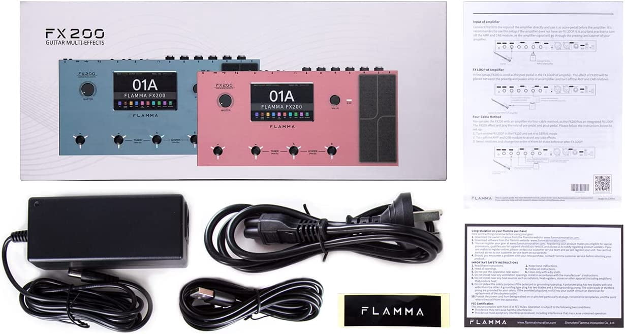 FLAMMA FX200 Multi Effects Guitar Pedal with 5” LCD Touch Screen Programmable MIDI Port Extensive I/O Support Modules Order Changing USB Audio Recording 58 Preamp Models 30 Cabinet Simulations