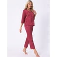 thumbnail image 2 of DARING DIVA Women's Floral Silky Long Sleeve Round Neck Pajamas Set M Red, 2 of 6