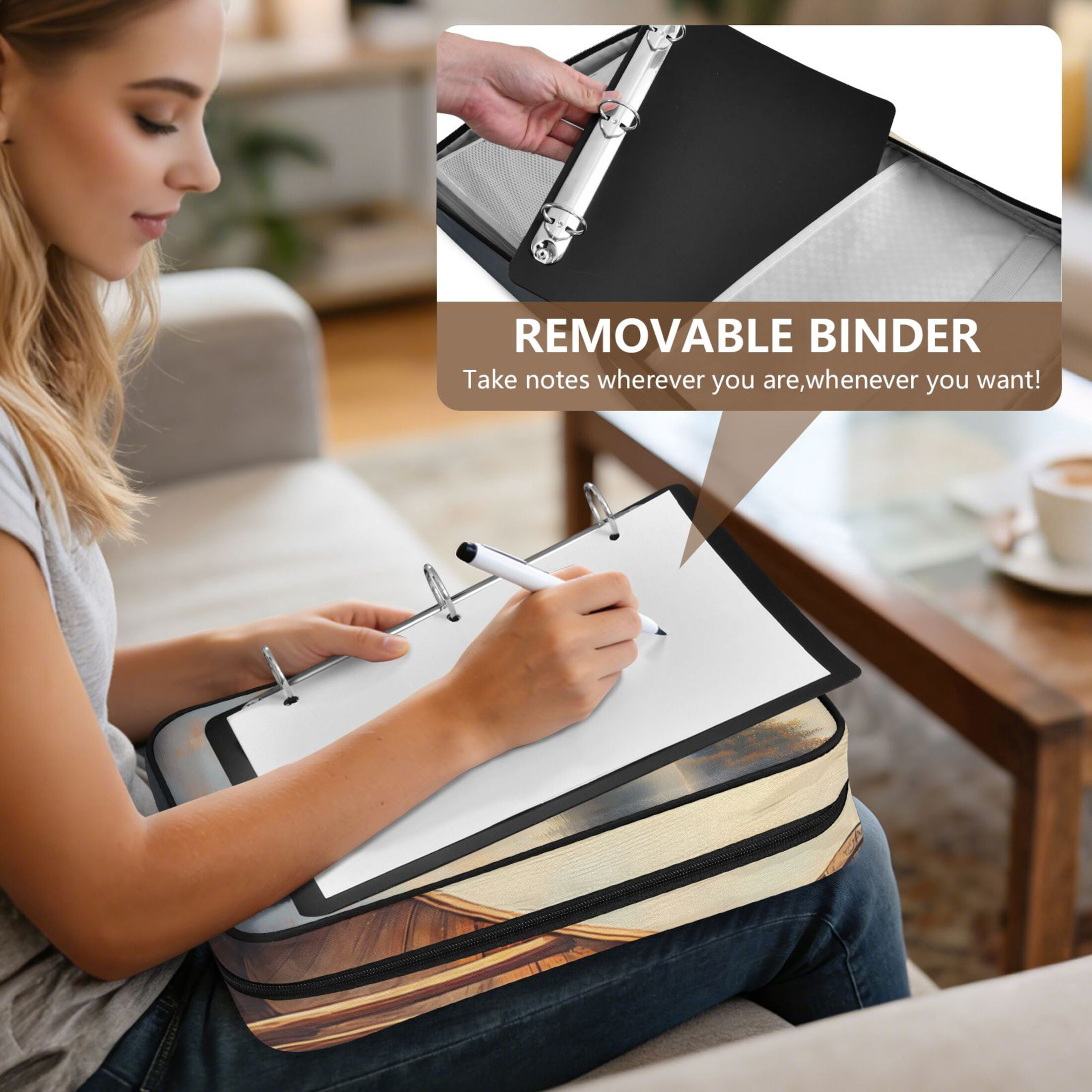 Haosy Accordion File Organizer Zipper Binder 500 Sheet 6-Tab Expanding File Folder Multi-Pocket 1.2 Inch 3 Ring Canoe on Calm Lake