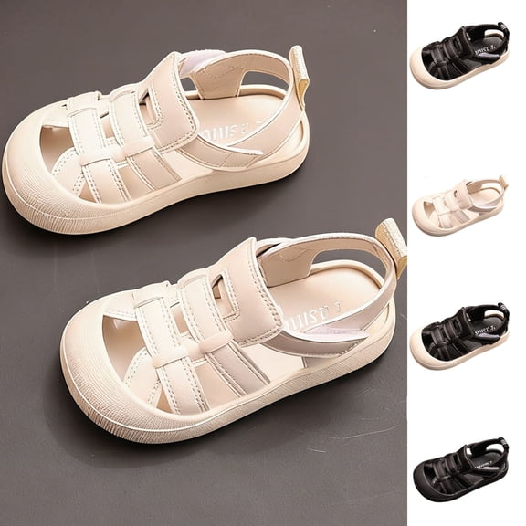 BXJX Girls Summer Sandals, Closed Toe Slip-Resistant Ankle Strap Solid Color Shoes for Kids White Size 10(Little Kids)