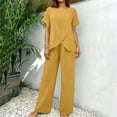 thumbnail image 6 of Two Piece Sets for Women Trendy Casual Short Sleeve Round Neck Solid Top and Elastic Waist Long Pants Sets, 6 of 9