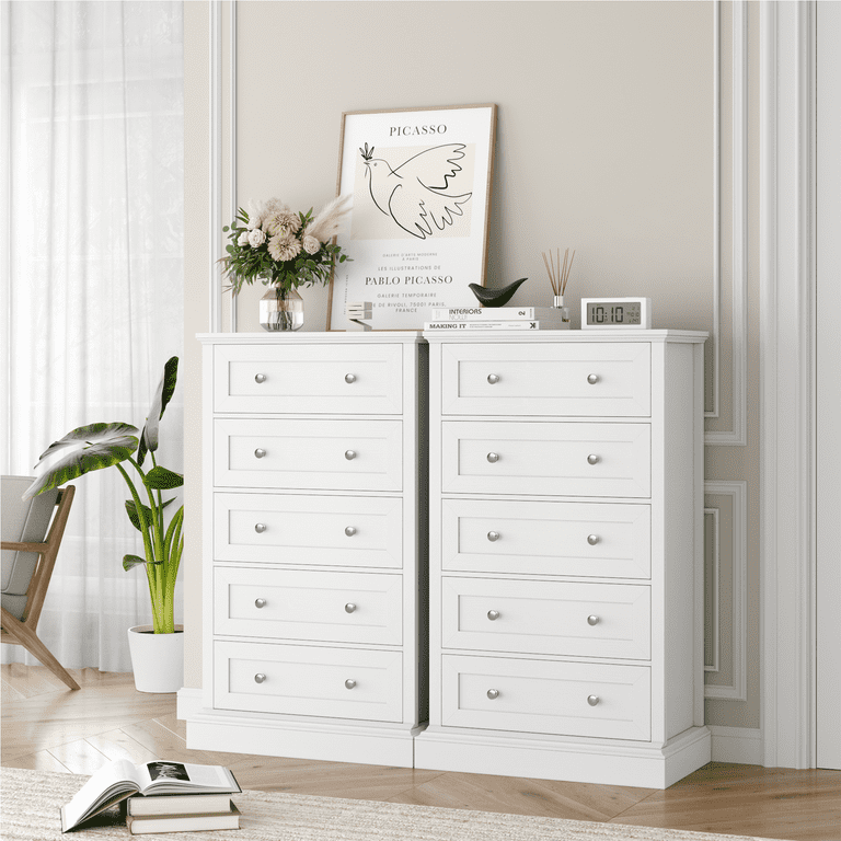 White 5 drawer dresser tall discount