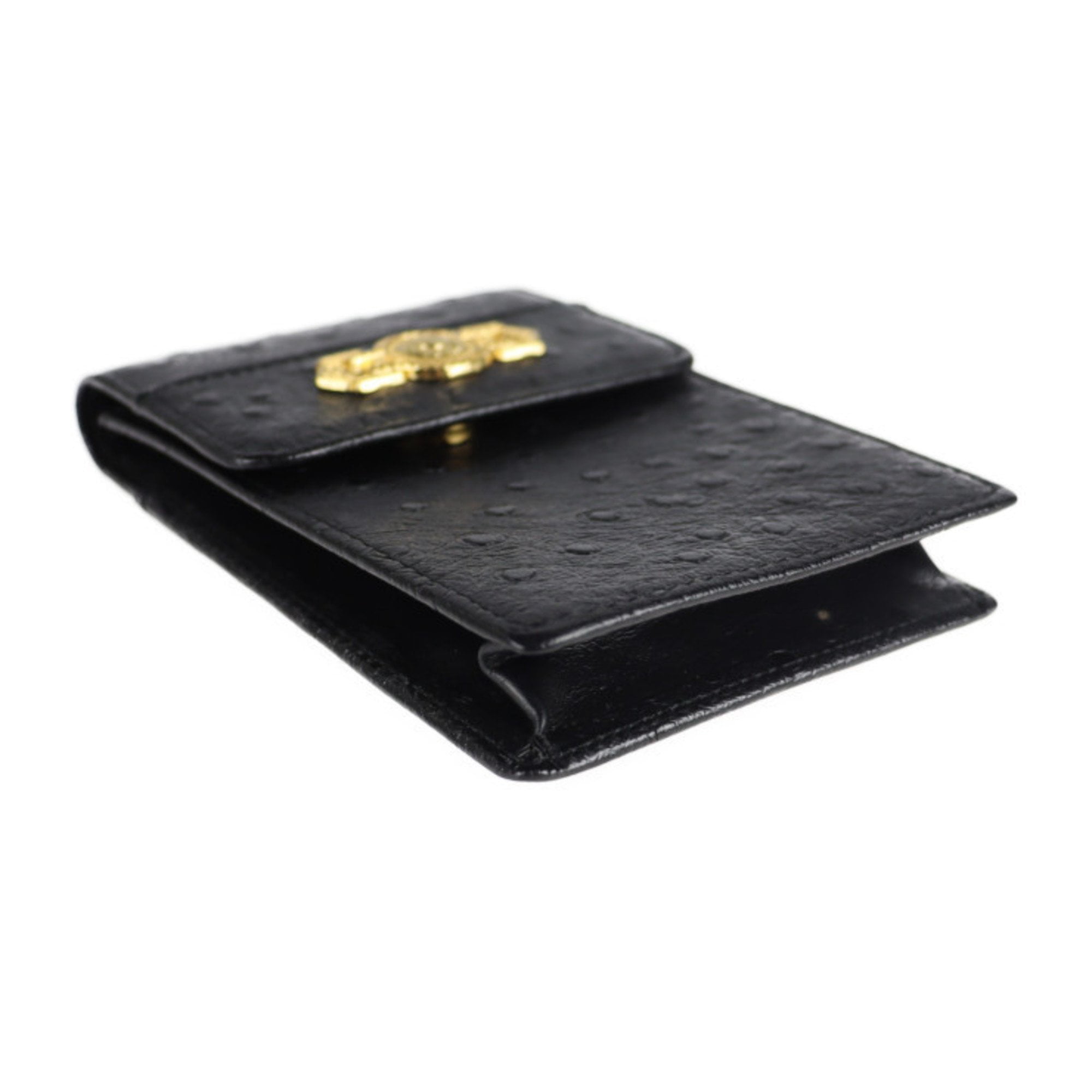 Authenticated Used Gianni Versace Sunburst Other Accessories Leather Black  Gold Hardware Cigarette Case Embossed