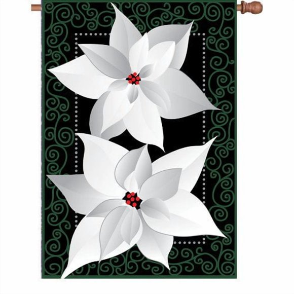 Premier Kites 52851 House Brilliance Flag, Silver Poinsettia, 28 by 40-Inch
