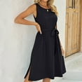 thumbnail image 5 of BLVB Women's Midi Dresses Casual Sleeveless Side Slit Loose Tank Dress Solid Color Belted Summer Dress for Women, 5 of 7