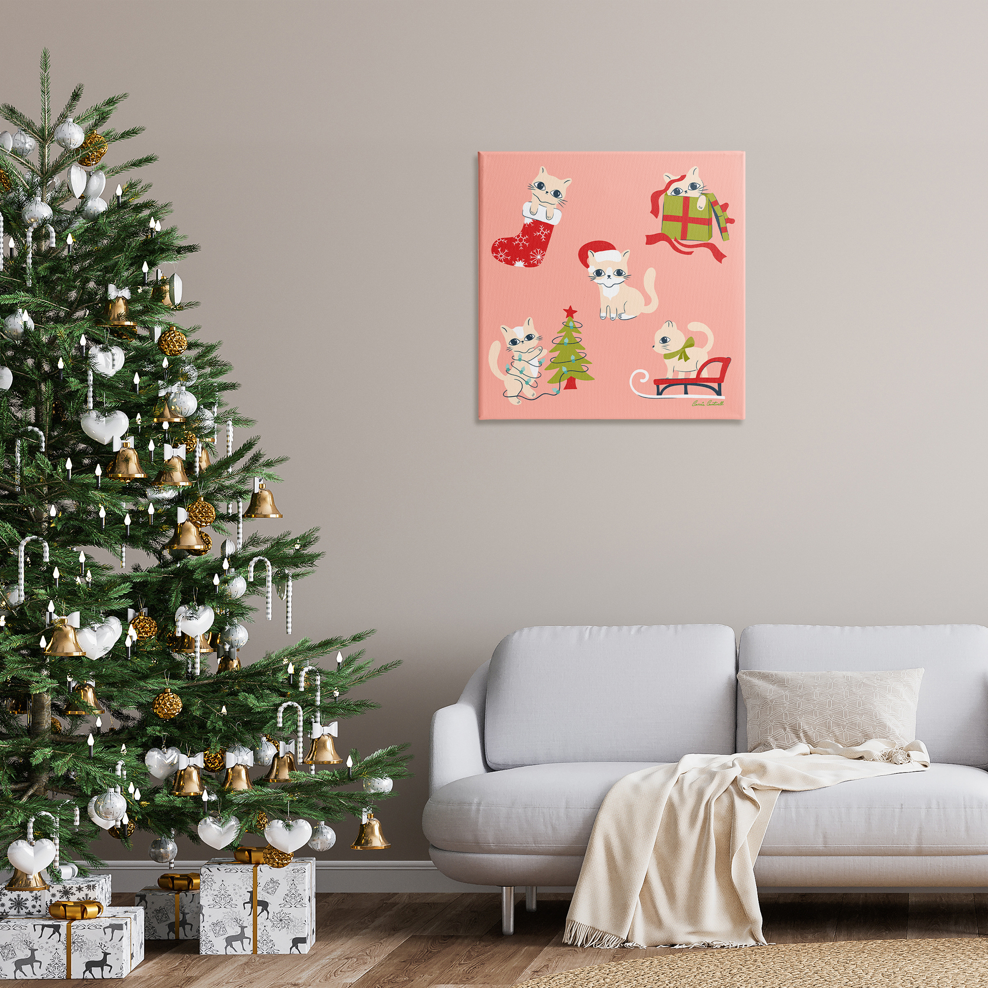 Stupell Industries Festive Cats Cute Holidays Holiday Painting Gallery Wrapped Canvas Art Prints Wall Art, 30 x 30