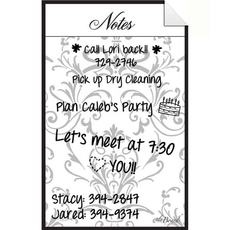 Dry Erase Sheet Peel - AlaBoard Grey Damask Dry Erase Peel and Stick Message Decal