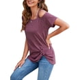 thumbnail image 5 of DODOING Cold Shoulder Pullover Tops for Women Front Knot Twist Tunic Tops Summer Short Sleeve Casual Twist Knot Blouse T-Shirt S-2XL, 5 of 8