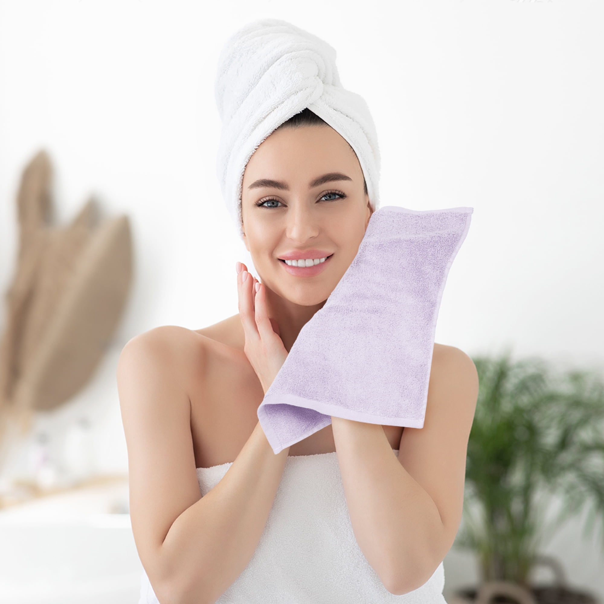 REGALWOVEN 6 Pack Cotton Washcloths, Solid Face Cloths, Absorbent and Quick Drying Towel for Bathroom Light Purple 13" x 13"