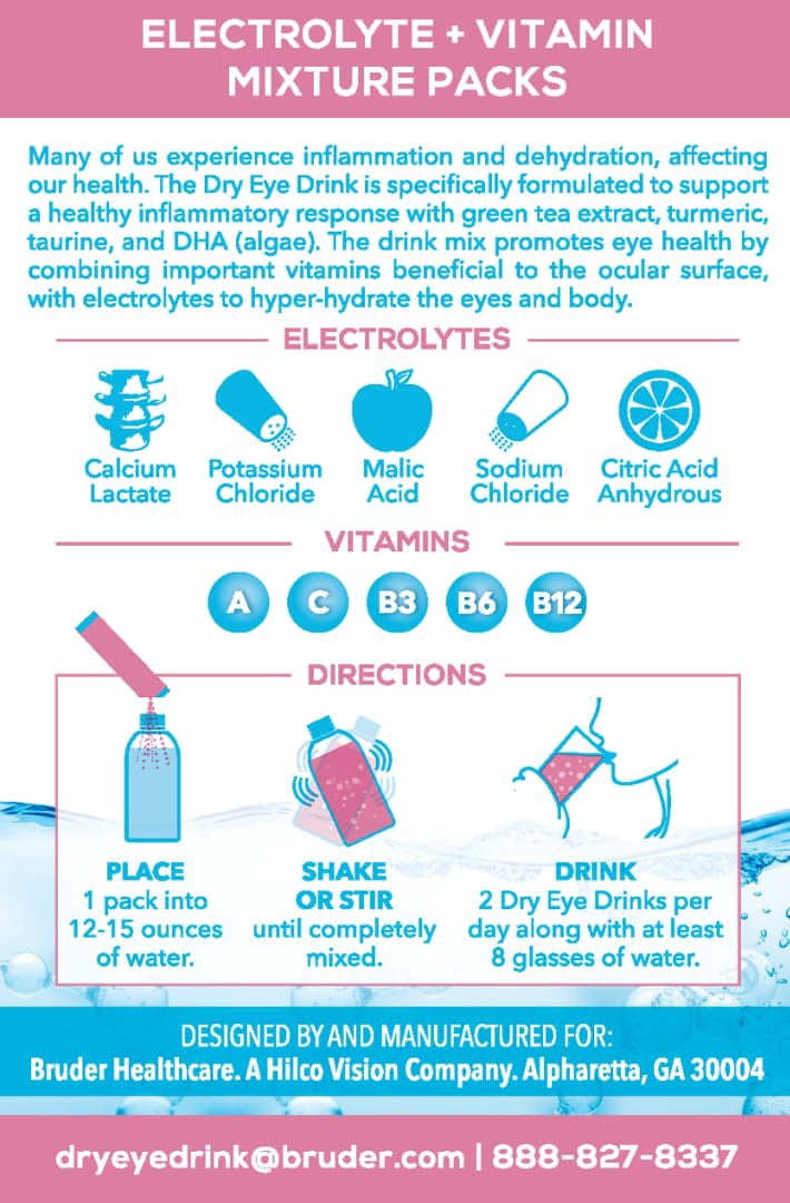 The Dry Eye Drink Strawberry Lemon Flavor l Ultimate Hydration for Dry Eyes l Sugar-Free Electrolyte Powder Packets l Blended with Vitamins, Green Tea, Turmeric, Taurine, and DHA l 5g x 20 Packets