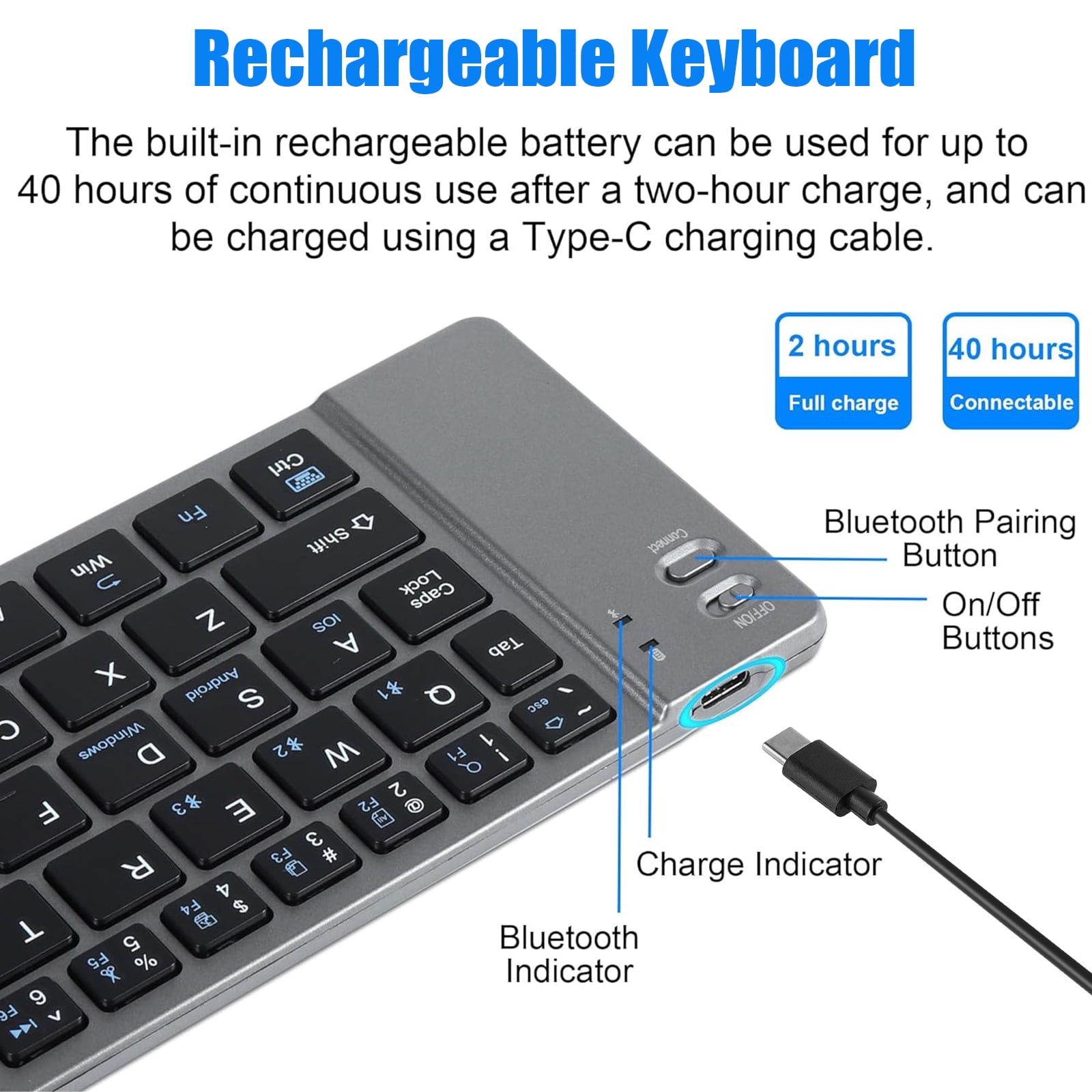 RONY Foldable Wireless Bluetooth Keyboard & Mouse Combo: Rechargeable Portable Travel Keyboard for Phone Laptop Mac Desktop (Silver)