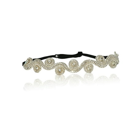 Adjustable Head Strap - Hand Made Bridal Wedding Crystal Diamond Rhinestone Headband with Adjustable Back Strap To Fit Adult to A Child.