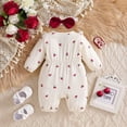 thumbnail image 4 of Beige Kids Girl Romper Long Sleeve Snap Front Cherry Print with Matching Headband 100% Cotton Outfit Newborn-9 Months,Size 6-9 Months, 4 of 9