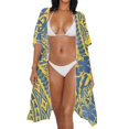 thumbnail image 3 of HELLHERO High Quality Fabrics Long Kimono Swimsuit Cover Up for Summer Casual Loose Cardigan Free Size Bathing Suit Cover Up Floral Geometric, 3 of 6