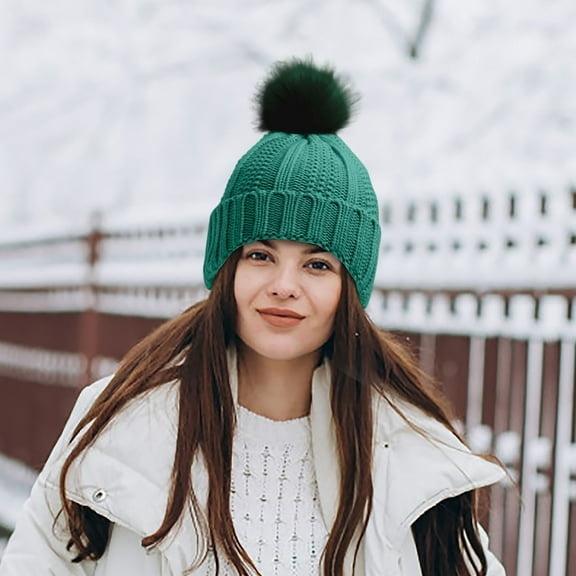 Hats for Women Winter Warmer Knit Cap with Earmuff Design Lightweight Cozy, Green, One Size