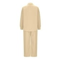 thumbnail image 4 of Women's 2 Piece Sets Casual Oversized Collar Button Down Shirts Wide Leg Pants Long Sleeve Loose Lounge Outfits with Pocket, Khaki, XXL, 4 of 7