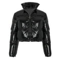thumbnail image 3 of OGLCCG Girl's Cropped Puffer Jacket Stand Collar Shiny Metallic Zip Up Short Bubble Puffy Coats Winter Trendy Quilted Parkas Jackets 1-10 Years, 3 of 5