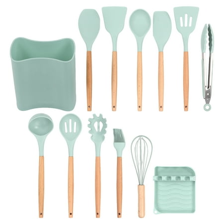 

Silicone Kitchenware Food Grade Scalding Proof Hygienic Spatula Spoon Set For Home Light Green