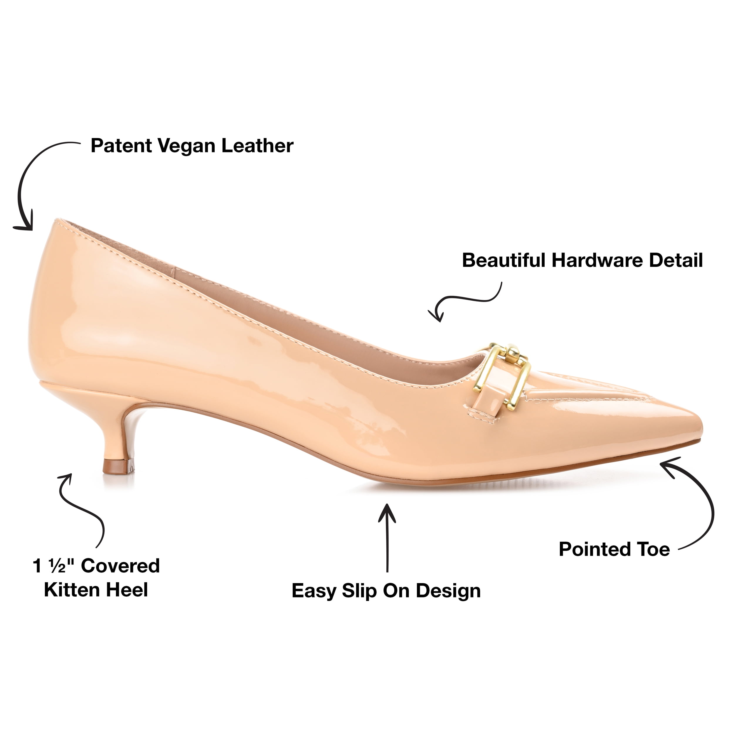 Journee Womens Rumi Kitten Heel Loafer Pointed Toe Pumps, Widths Available
