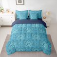 thumbnail image 2 of Feelyou Boho Bowknot Damask Comforter Set 7pcs, Retro Turquoise Flower Queen Bedding Sets, 2 of 8