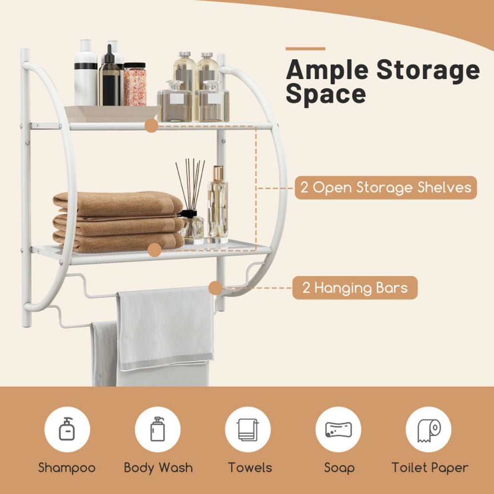 Finihen Wall Mounted Towel Warmer, Towel Rack, Towel Holder, Wall Mounted 2-Tier Bathroom Towel Rack with 2 Towel Bars, for Bathroom, laundry Room, White