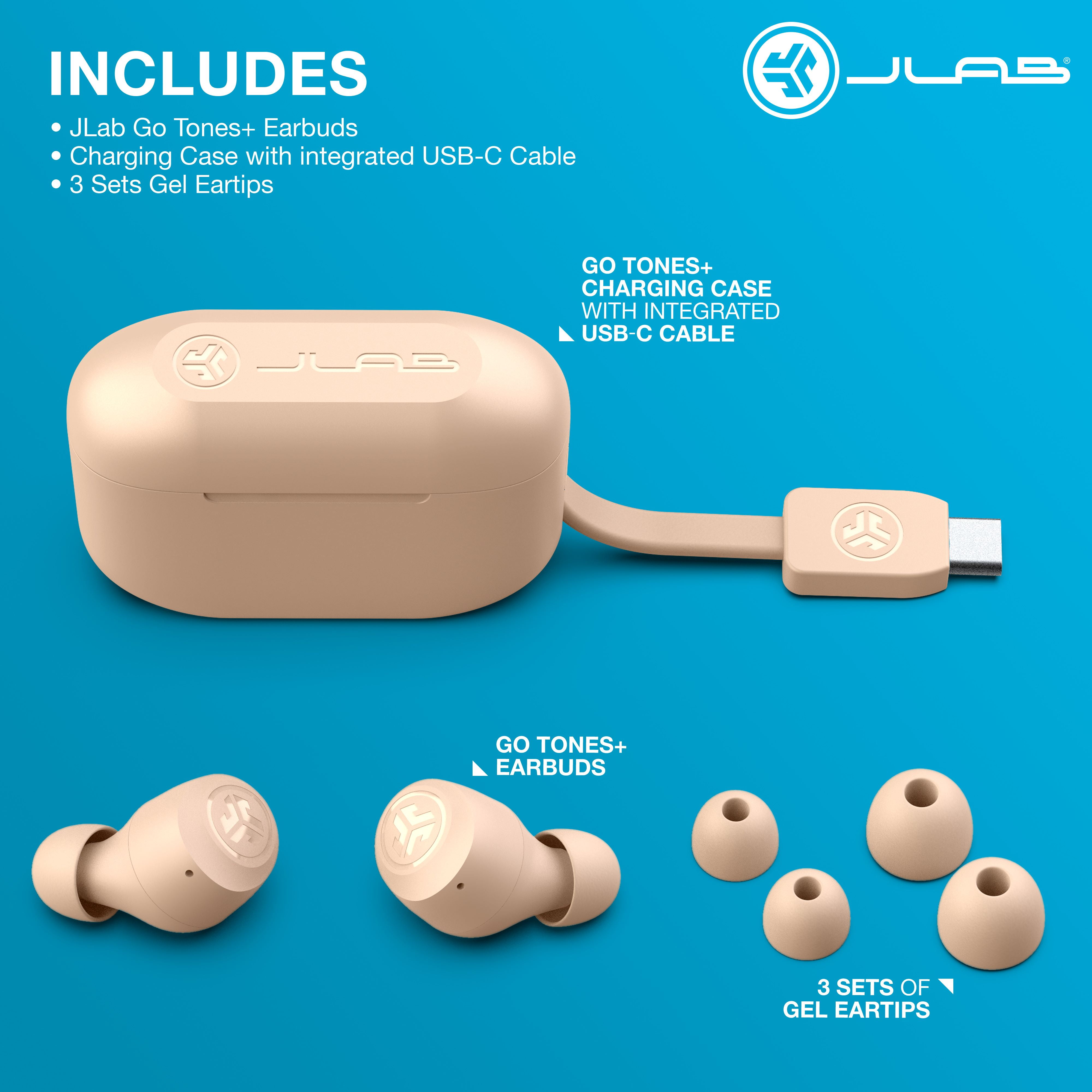 JLab Go Tones+ True Wireless Earbuds, Bluetooth, 35+ Hr Playtime, Customize Controls & EQ , 474 C