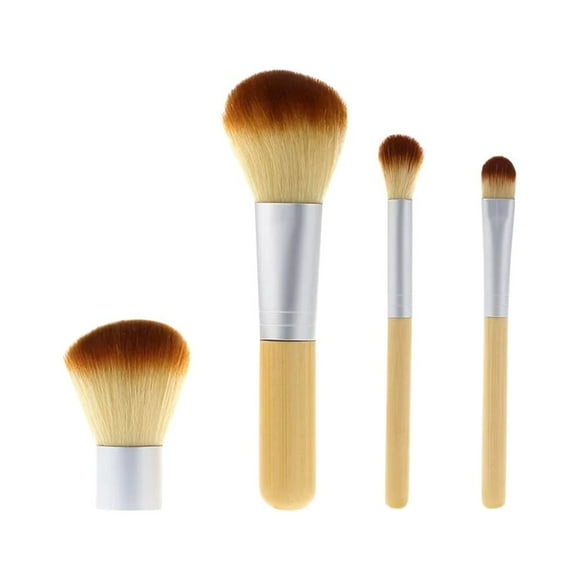 EeaseMX Kit de 4 brochas de maquillaje con mango de bambú y cerdas de nailon para mujer, para base, polvos, rubor, sombras de ojos