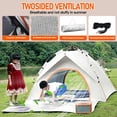 thumbnail image 4 of Pop Up Canopy Instant Family Tents for Camping 2-3 Person with 2 Doors, Includes Carrying Bag, Windproof Ropes, Ground Stakes, Rain Cover, Waterproof Anti-UV Camping Tent for Beach/Hiking/Outdoor, 4 of 10