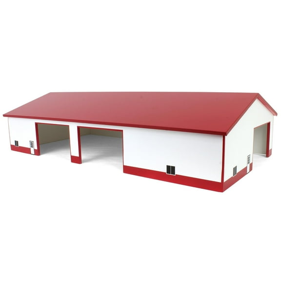 1/64 Red & White 60ft x 120ft Wooden Implement Shed w/ Double Side Doors STA-217