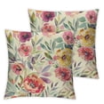 thumbnail image 2 of Acheng  Pink Floral Throw Pillow Covers - Shabby Chic Flowers Roses Leaves Buds Decorative Pillowcases Square Spring Season Accent Couch Cushion Cover for Sofa Bedroom Living Room 2 pcs White, 2 of 6
