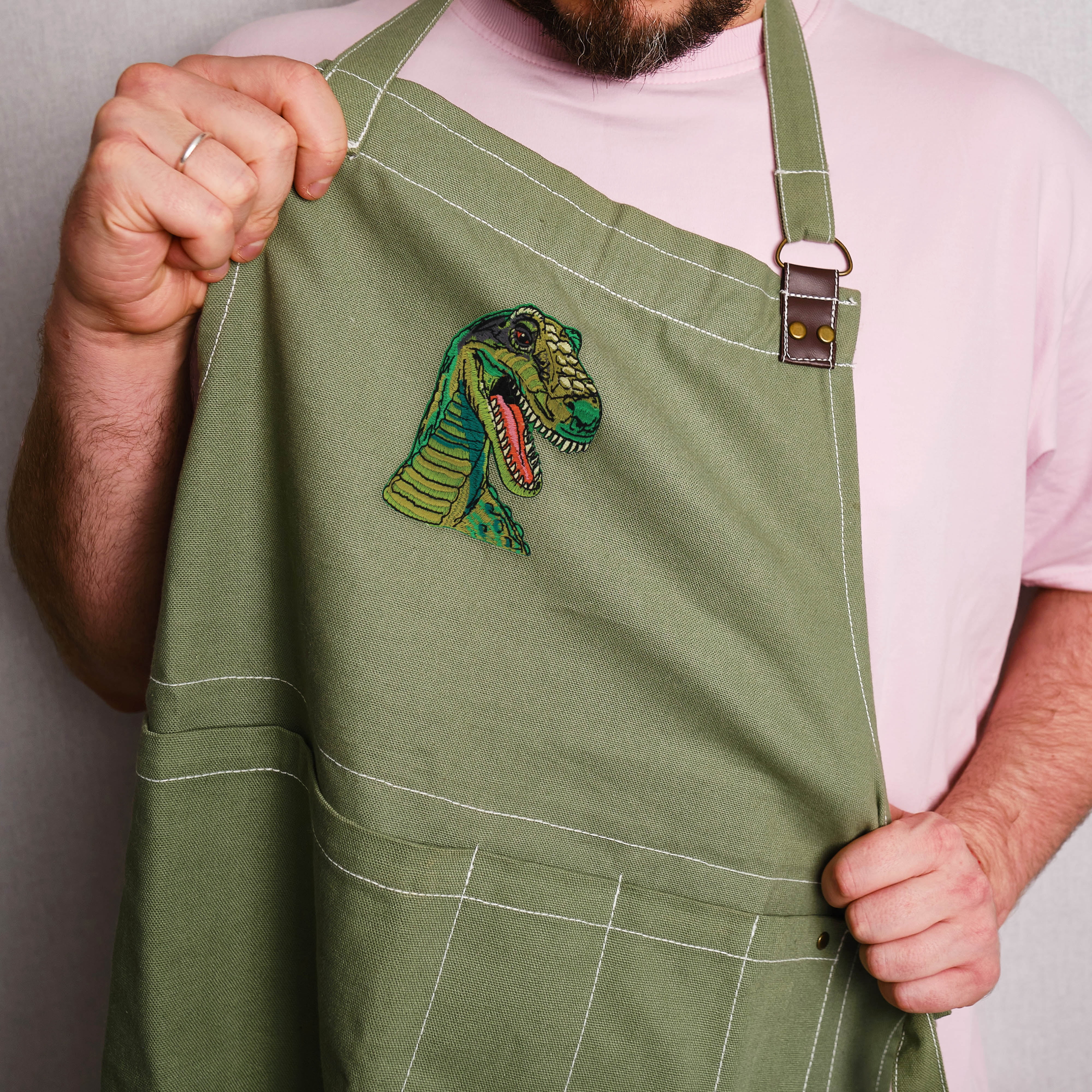 Gwen Studios Embroidered Green T-Rex Dinosaur Iron-on Patch Applique, 2.6" x 3.5"