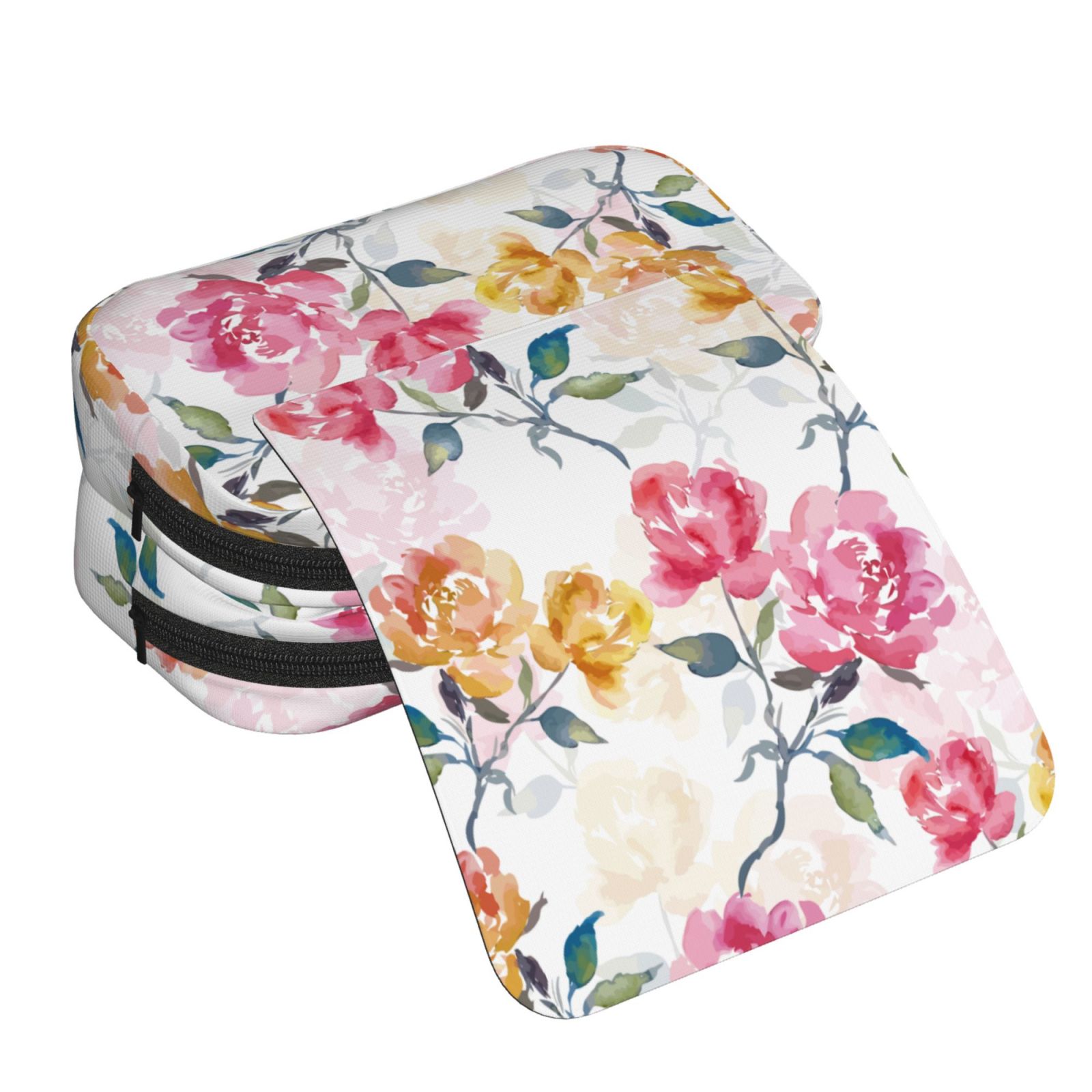 Rateoe Colorful Flowers Pattern Double Clamshell Pen Case, Storage Organizer with Two Zipper Compartments– Holds Up to 50 Pencils & Pens