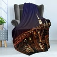 thumbnail image 4 of New York Soft Flannel Fleece Throw Blanket, New York at Night Empire Building at Northeastern Most Crowded Town USA Photo, Cozy Plush for Indoor and Outdoor Use, 60" x 80", Orange Blue, by Ambesonne, 4 of 5