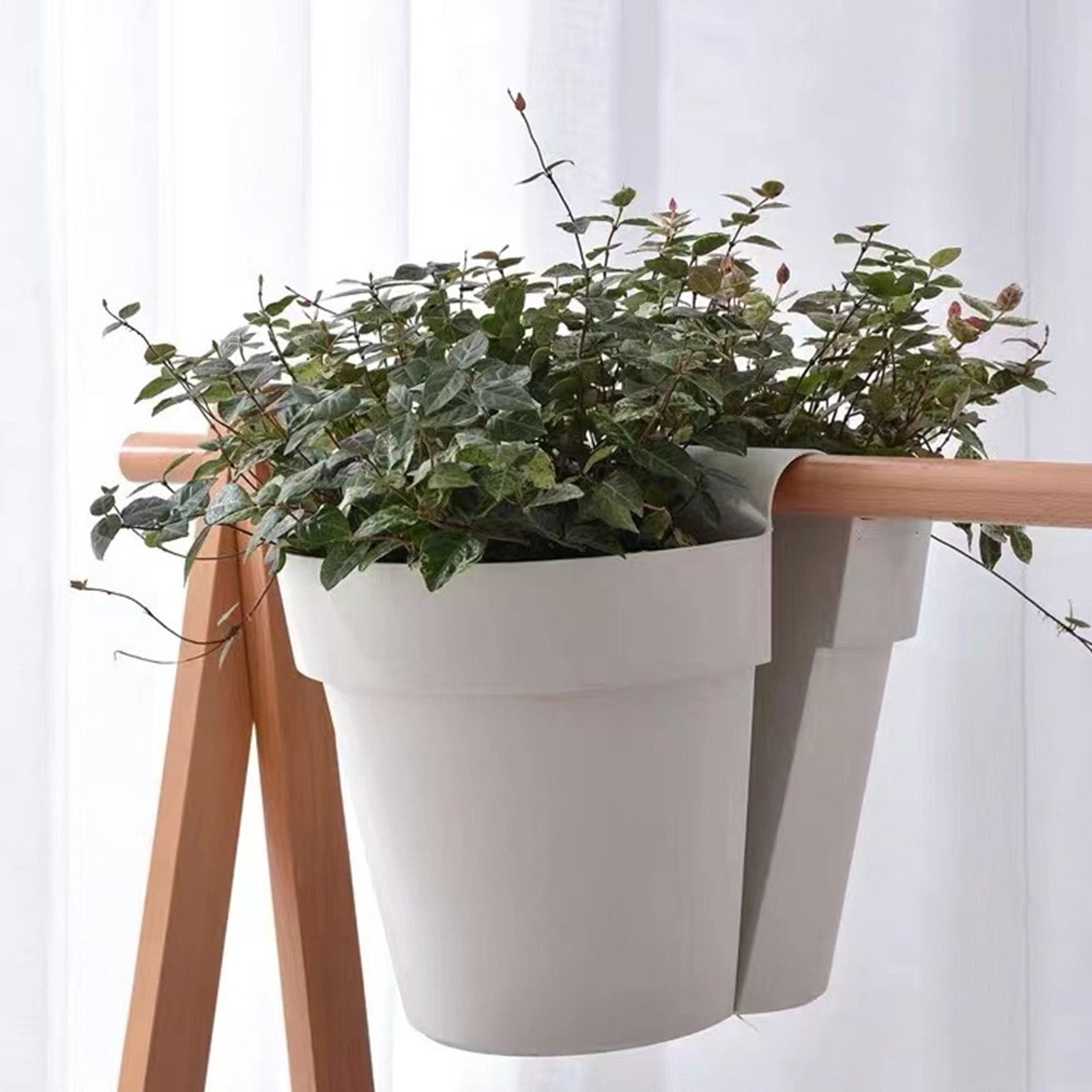 Double-Sided Hanging Rail Planter Deck Flower Pot Plant Window Box Railing Planter with Drainage Holes for Patio Deck Fence Balcony