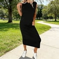thumbnail image 2 of Miluxas Womens Hoodie Dress Solid Sleeveless Casual Loose Fit Dress Streetwalk Daily Outfits Black, 2 of 7